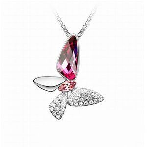 Butterfly Geometry Shaped Marquise Hot Pink Swarovski Element Crystal Necklace